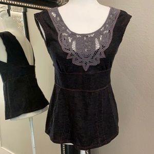 NEW Free People Anthropologie Crochet Front Grey Black Tank Top Tee Size Medium